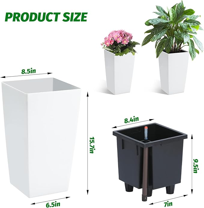 Garvee 16" Tall Planters Set of 2, Outdoor＆Indoor Black Planter Pots, High - Image 5