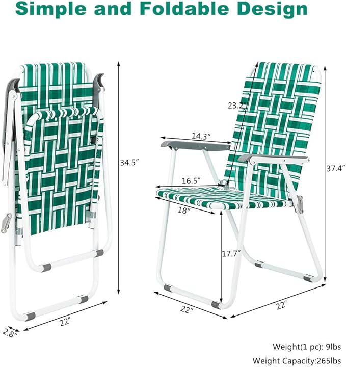 VINGLI Patio Lawn Webbed Folding Chairs Set of 4, Outdoor Beach Chair Portable - Image 4