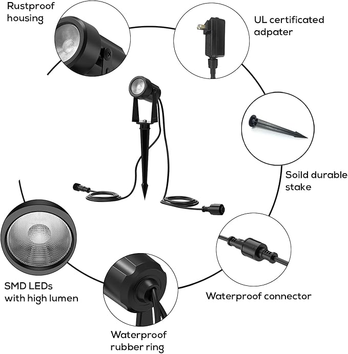 Banord Outdoor Landscape Lighting, 8 Pack Outdoor Spot Lights, Low Voltage LED - Image 2