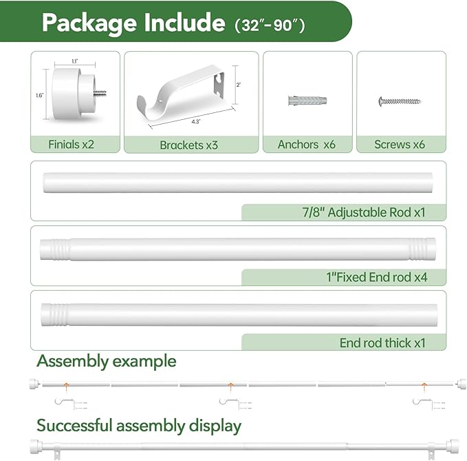 Curtain Rods for Windows 48 to 84, 1 Inch Adjustable White Heavy Duty Long - Image 6