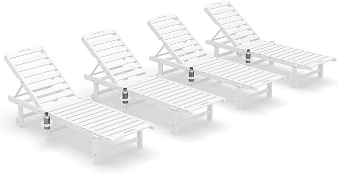 SERWALL Patio Chaise Lounge Chair Set of 4, HDPE Outdoor Lounge Chair - Image 10