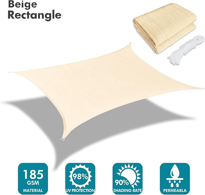 KANAGAWA 6'X9' Cream Custom Size Sun Shade Sail Rectangle UV Block Canopy Cover - Image 2