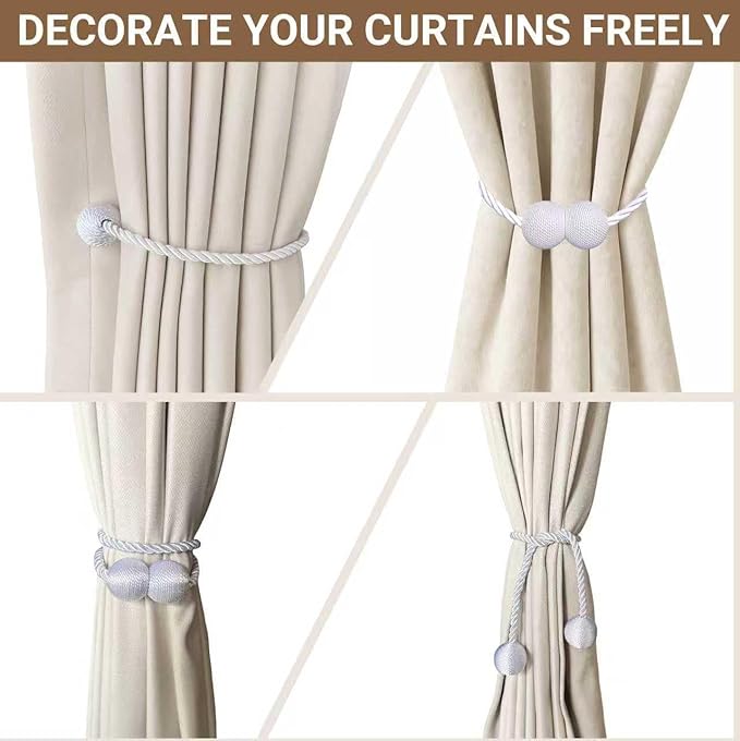 Hion Magnetic Curtain Tiebacks White 4 Pack, Curtain Tiebacks Buckles Holdbacks - Image 7