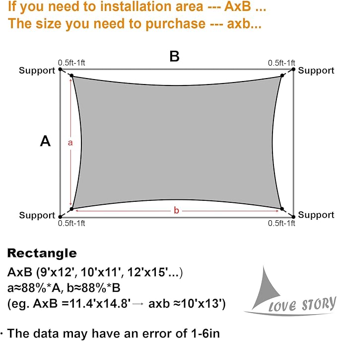 LOVE STORY Custom Size 4'x10' Dark Grey Sun Shade Sail Rectangle UV Block - Image 2