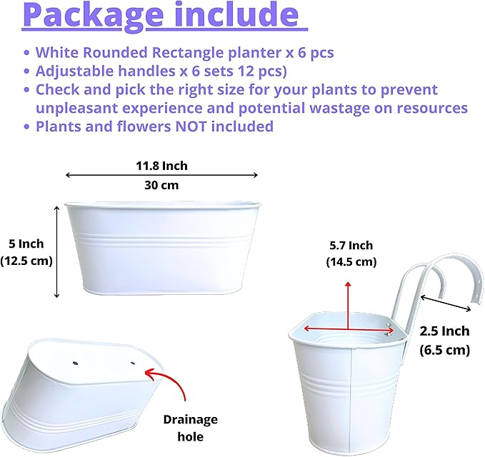 LaLaGreen Rail Planter Outdoor White Metal Iron Hanging Flower Pots Deck - Image 2