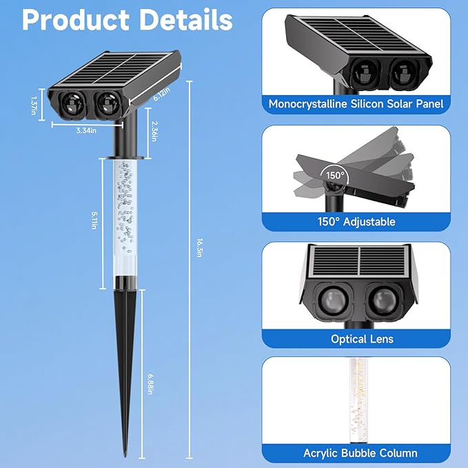 Solar Spot Lights Outdoor Adjustable Beam & PC Light Guide Column, 4 Pack Solar - Image 2