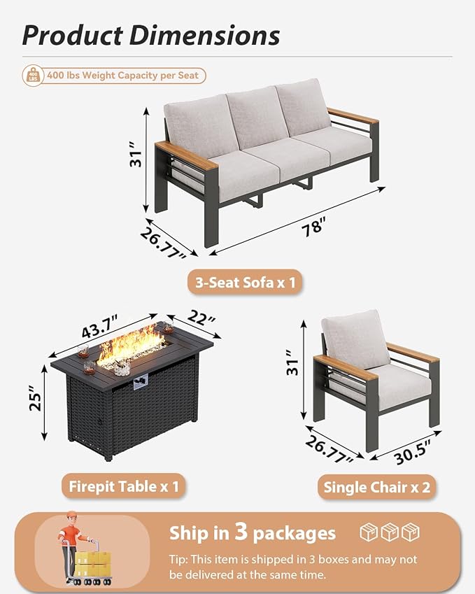 Aoxun Aluminum Outdoor Patio Furniture Set, 6-Piece Outdoor Sectional - Image 7