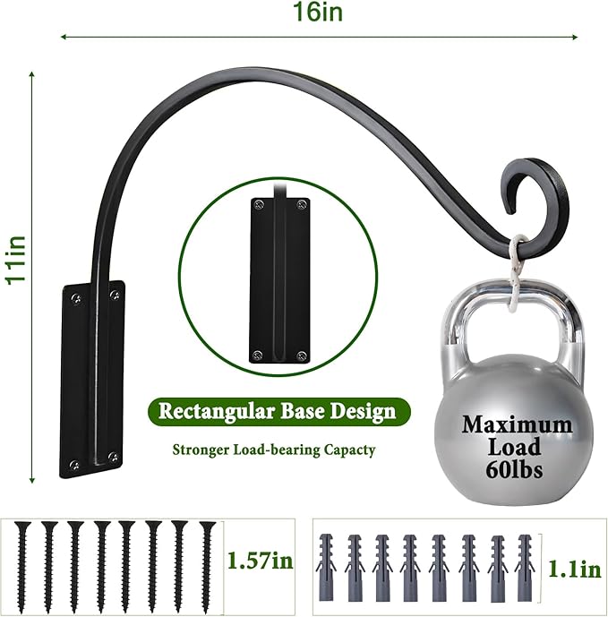16 Inch Plant Hangers Outdoor 4 Pack, Plant Hanging Hook Bracket - Image 3