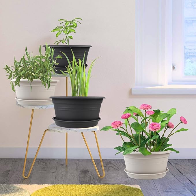 6 Pack 10 inch Plant Pot, Round Plastic Plant Pots, Outdoor Pots - Image 4