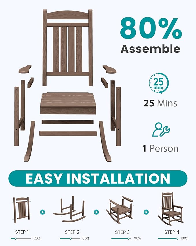 SERWALL HDPE Outdoor Rocking Chair Set of 2, Patio Rocking Chairs, All-Weather - Image 8