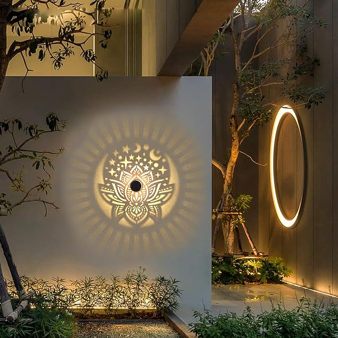 4 Pack Solar Fence Lights Metal Solar Powered Outdoor Wall Deck Lights Lotus - Image 8