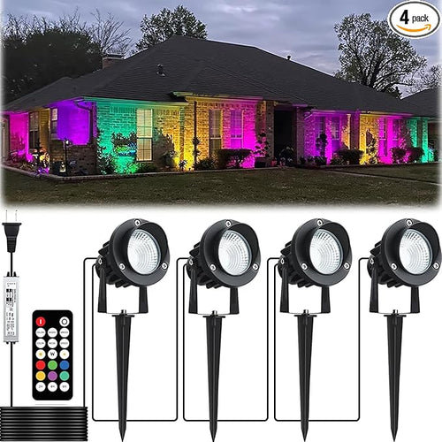20W Outdoor RGB LED Spotlights 4 Pack, 120V 1000lm by Fulanzaren