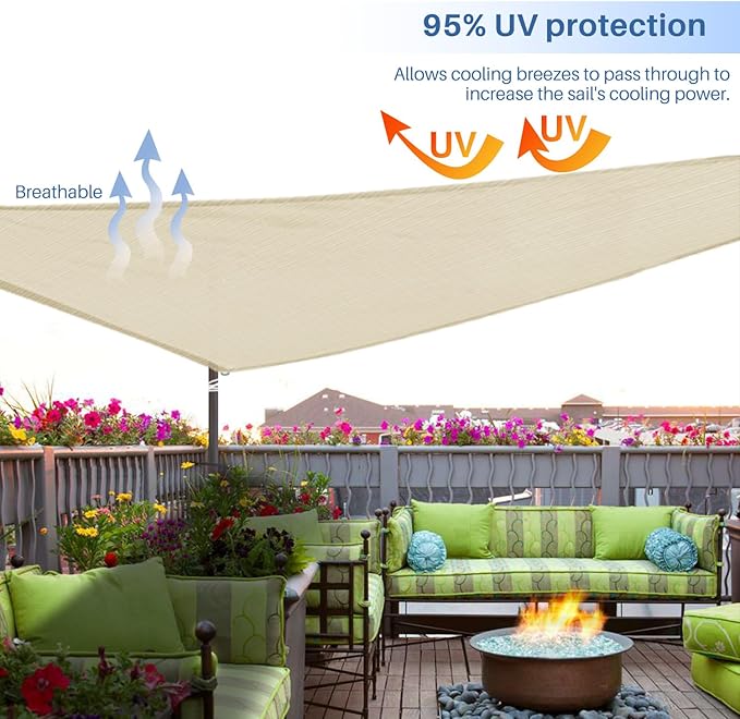 E&K Sunrise 19' x 19' x 19' Sun Shade Sail Triangle Canopy Shade Cover UV Block - Image 5