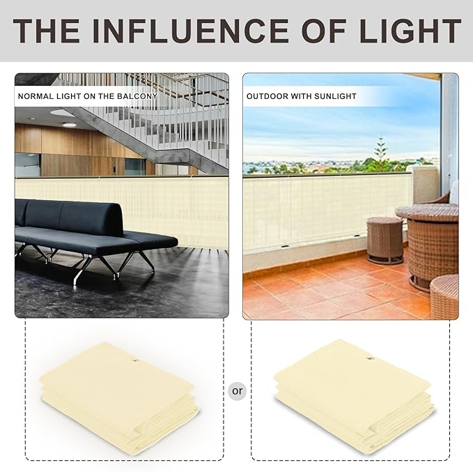 LOVE STORY Custom Size 3'x16' Butter Cream Balcony Privacy Screen, UV Block - Image 2