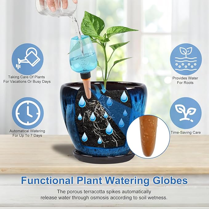 Ceramic Pots for Plant with Self Watering Globes, 6 inch Planters for Indoor - Image 3