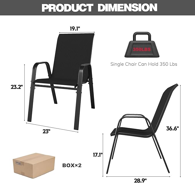 Patio Chairs Set of 6, Stackable Outdoor Dining Chairs - Image 7