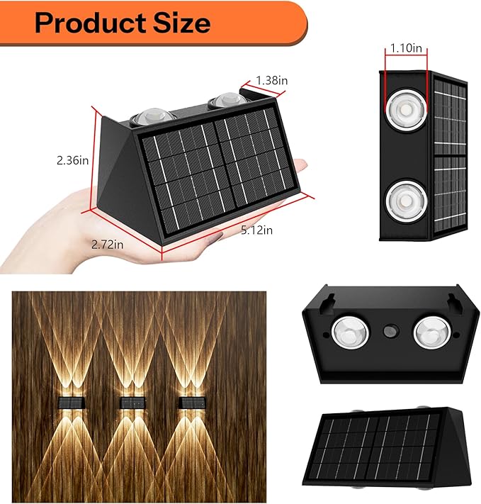 2-Pack Solar Fence Lights, Up & Down Lighting, 50LM/25LM Dual Brightness - Image 6