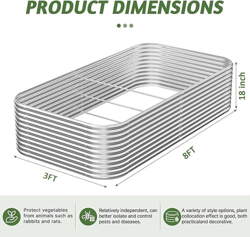2 Pack Tall 8x3FT Corrugated Galvanized Steel Raised Garden Bed Outdoor - Image 2