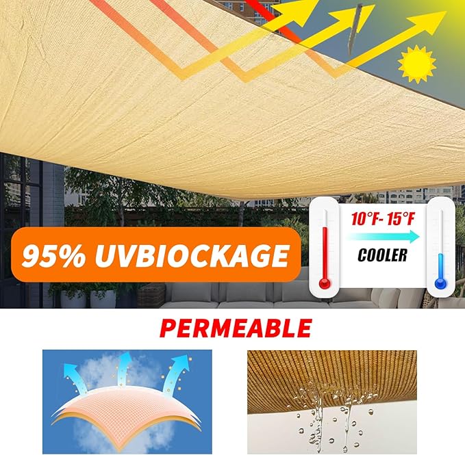 16'x20' Sun Shade Sail Curved Commercial Outdoor Shade Cover Turquoise - Image 3