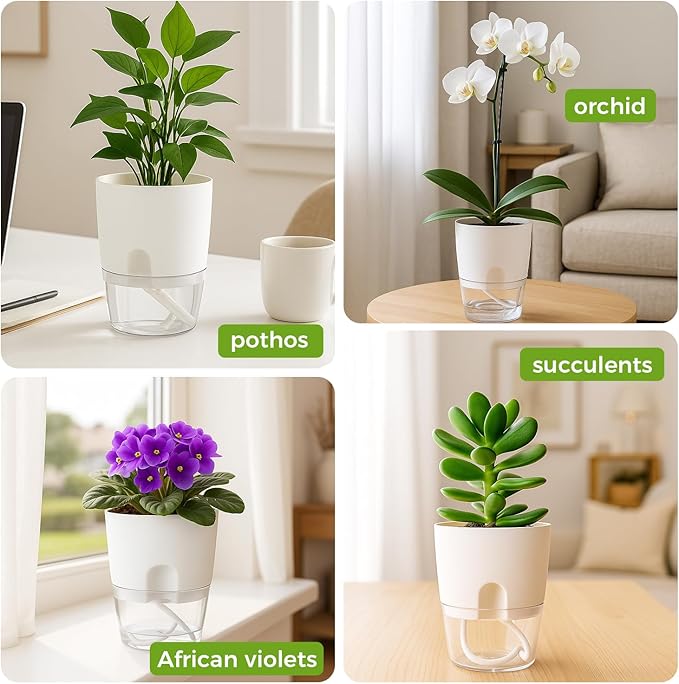 8 Pack Self Watering Pots for Indoor Plants, PlanterHoma 3.2 Inch Plant Pot - Image 8