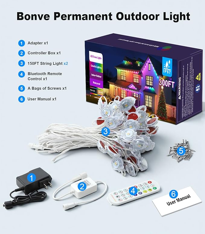 300FT Permanent Outdoor Lights for House, Smart Color Change Eaves LED Lights - Image 8