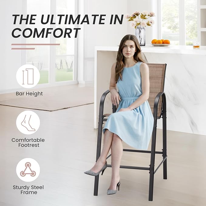 HOMREST Outdoor Bar Height Stools Set of 6, Stackable Patio Chairs - Image 4