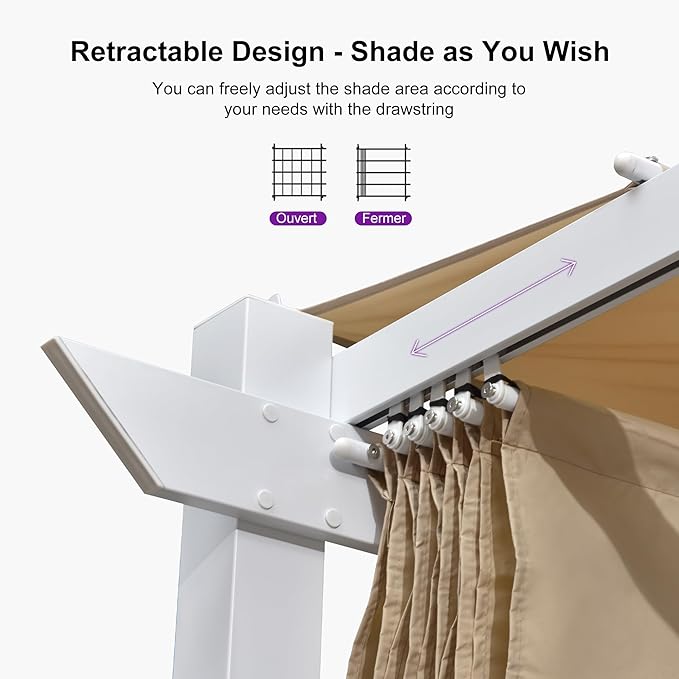 PURPLE LEAF 10' x 10' Outdoor Aluminum Pergola White Heavy-Duty Retractable - Image 4