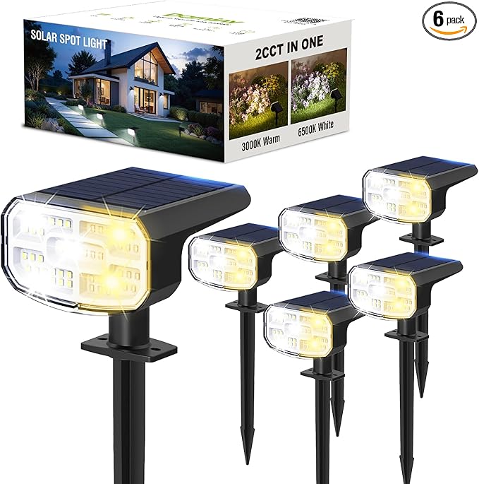 DAMINY Solar Spotlights Outdoor Waterproof IP65, 2 CCT, 4 Lighting Modes Solar by DAMINY