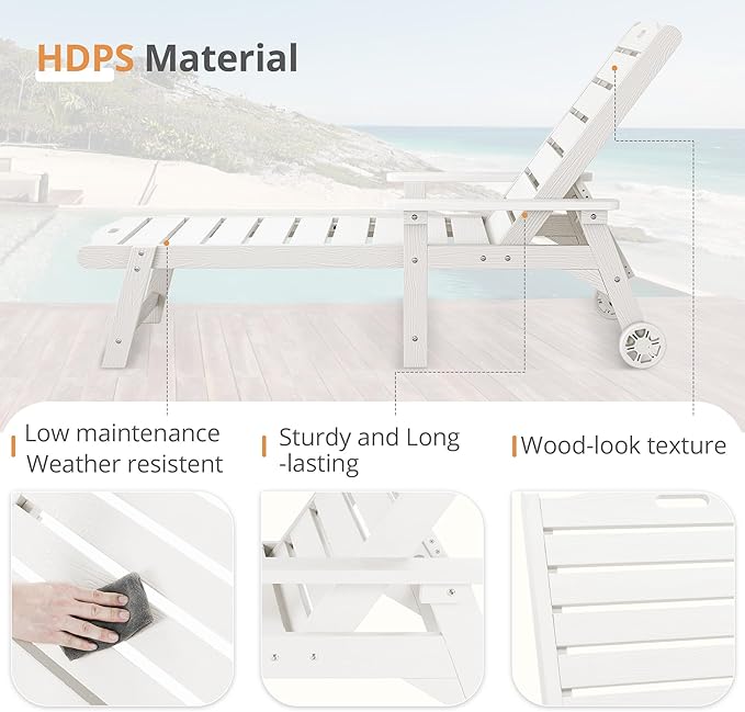 LUE BONA Outdoor Chaise Lounge, HDPS Chaise Lounger, 5 Positions Adjustable - Image 7
