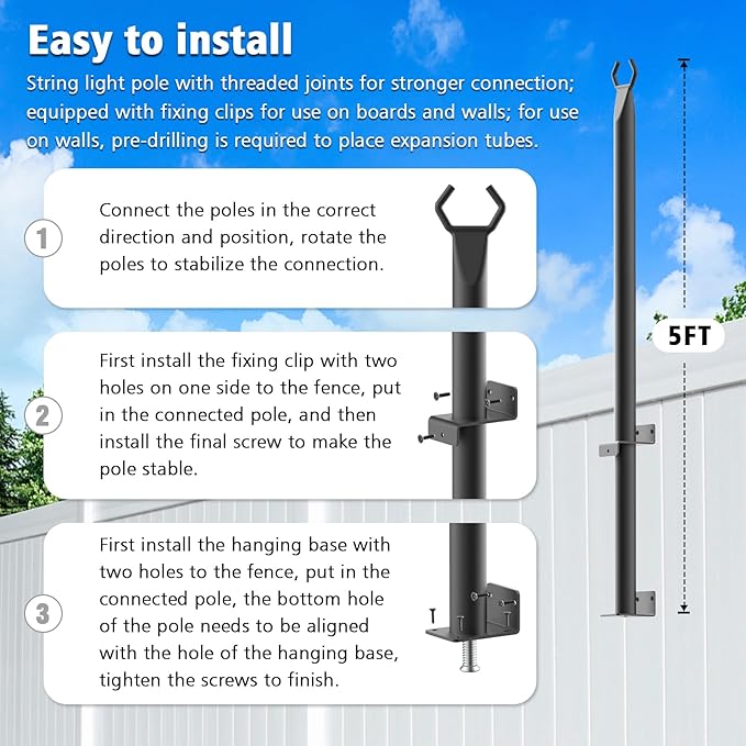 AILBTON 10 Pack 5Ft String Light Poles, Light Poles - Image 7