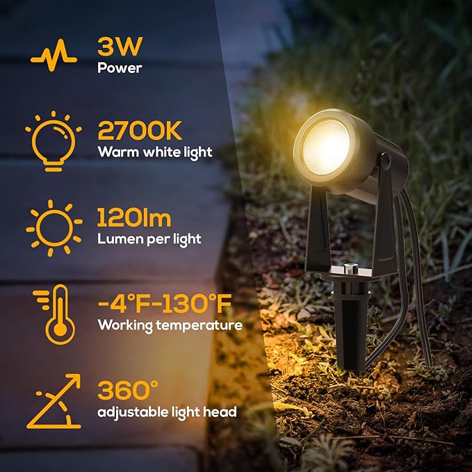 Banord Outdoor Landscape Lighting, 6 Pack Outdoor Spot Lights, Low Voltage LED - Image 4