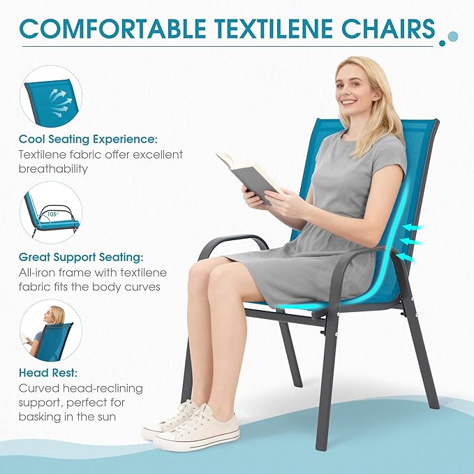 Outdoor Stackable Chairs Set of 8, Stacking Patio Chairs - Image 3