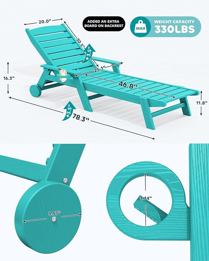 SERWALL Patio Chaise Lounge Chair, Poly Lounge Chair - Image 3