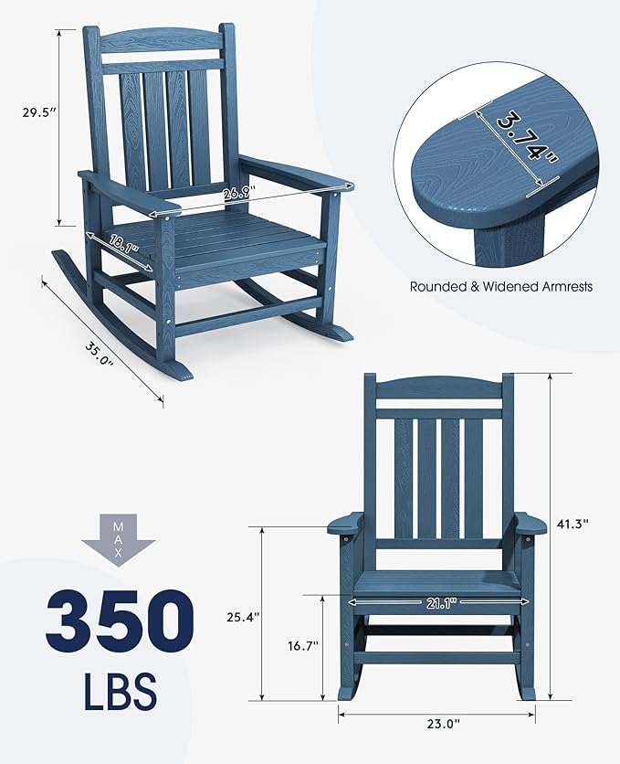 KINGYES Oversized Outdoor Rocking Chair Set of 4, High Density Polyethylene - Image 3