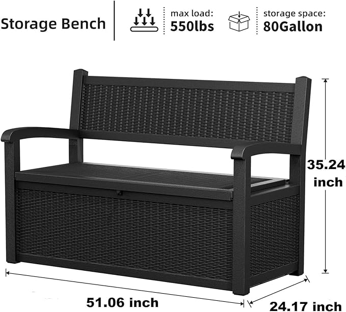 EasyUp 80 Gallon Outdoor Storage Bench Lockable Deck Box Outdoor Storage Box - Image 6