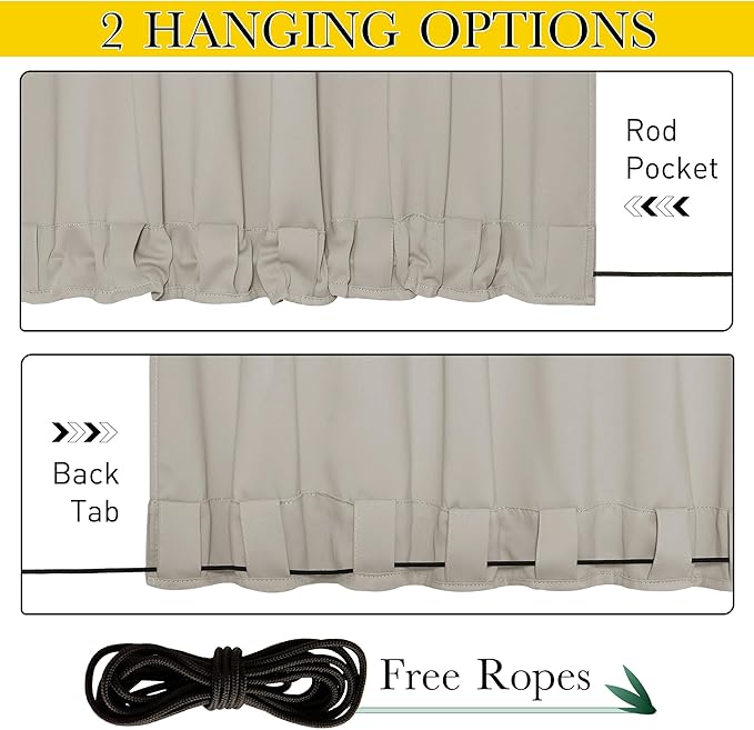 NICETOWN 2 Panels Gazebo Curtains Outdoor Waterproof & Windproof, Top & Bottom - Image 3