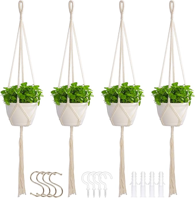 Macrame Plant Hangers Indoor Macrame, 4 Pack Hanging Planter Holder by petonfun