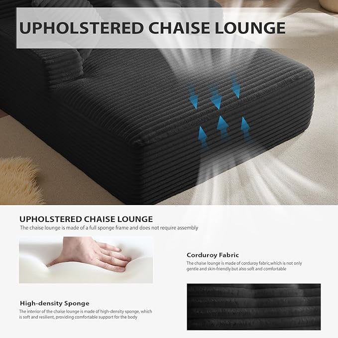 67 Inch Oversized Chaise Lounge Chair Indoor, Corduroy Upholstered Boneless - Image 5