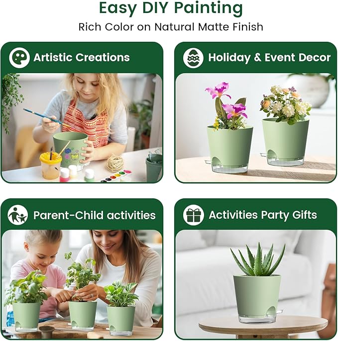 6 inch Self Watering Pots for Indoor Outdoor Plants, 3 Pack Flower Plant Pots - Image 6