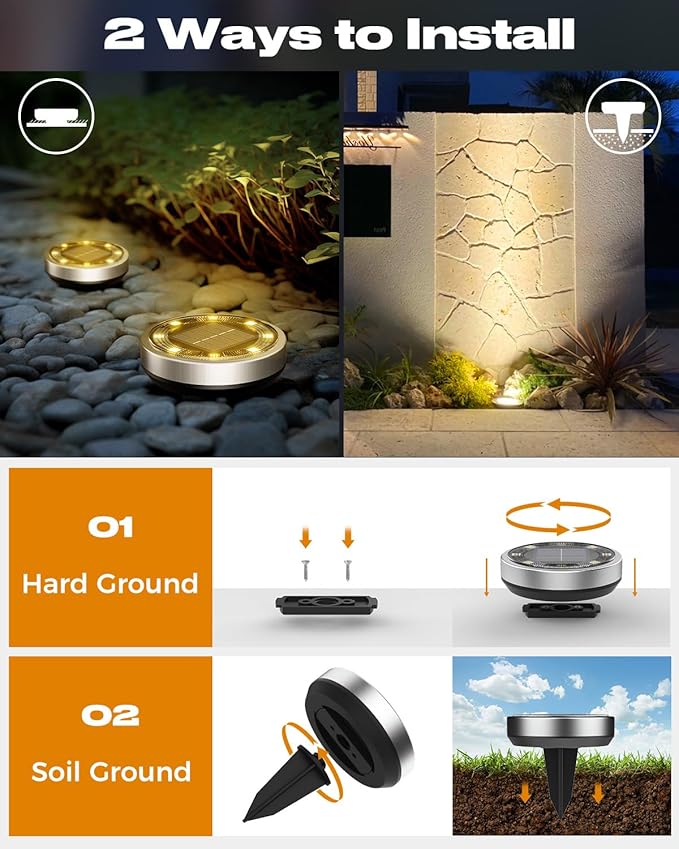btfarm 10 Pack Solar Ground Lights Outdoor, 8 LED Solar Disc Lights IP65 - Image 4