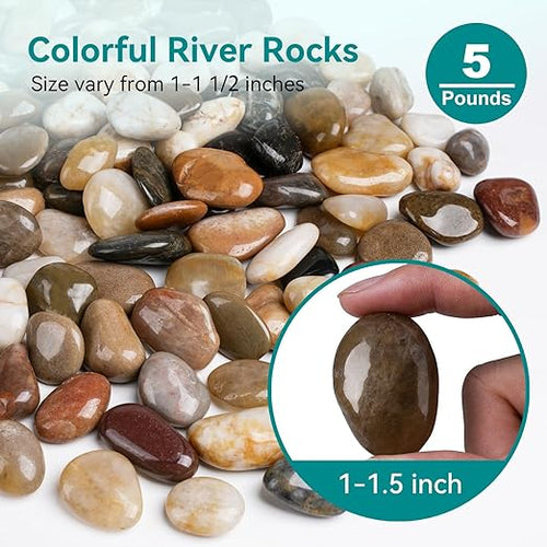5 lbs Decorative Rocks for Potted Plants, 1-1 1/2 inch River Rocks for Plants - Image 2