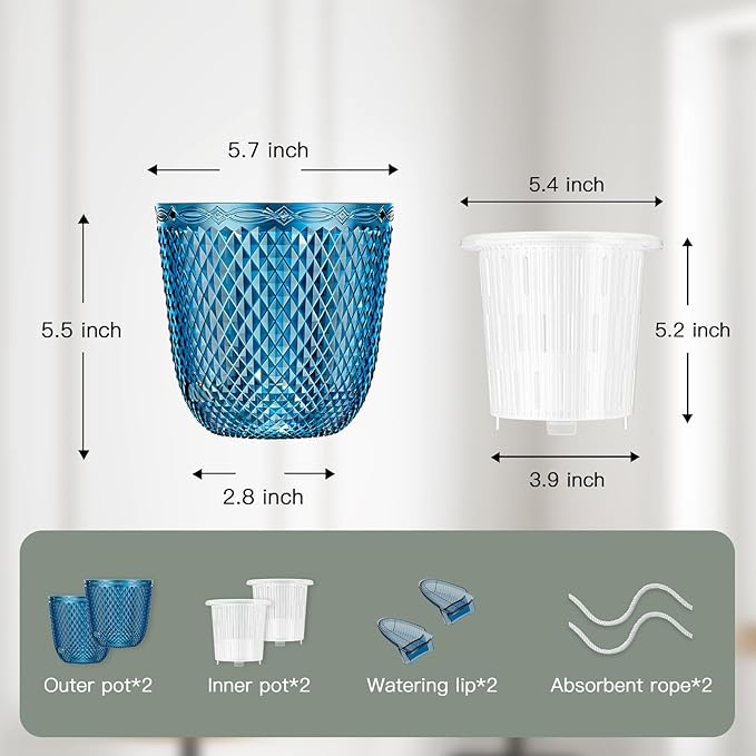 QCQHDU 2 Pack Self Watering Pots, 5.7 Inch Flower Pots - Image 6