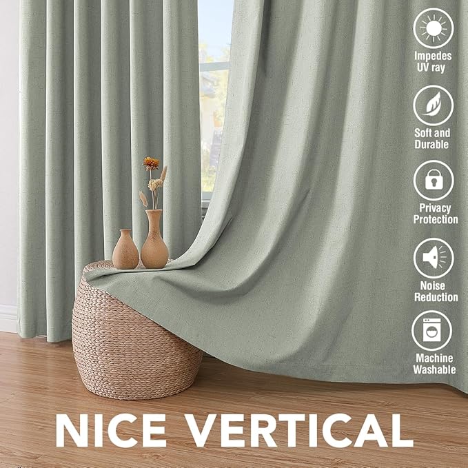 H.VERSAILTEX Bedroom Curtains Blackout, Sage Green Linen Blackout Curtains 84 - Image 7