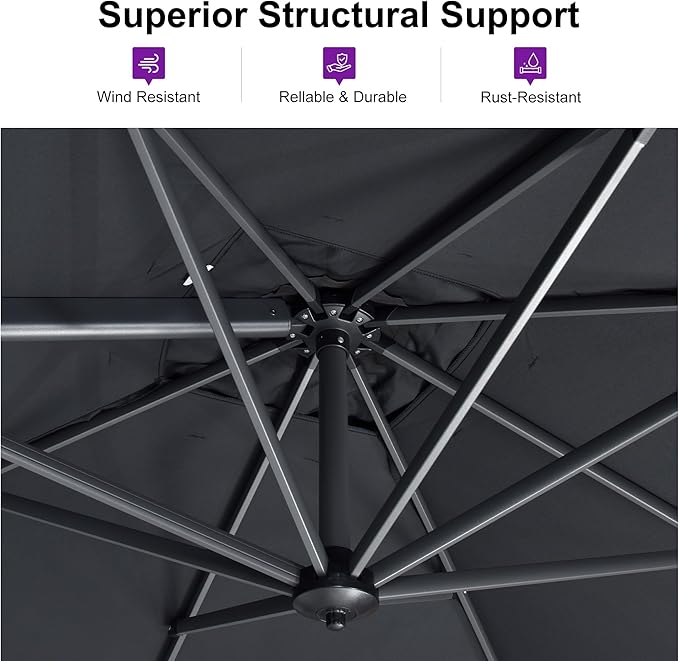 PURPLE LEAF 11 Feet Patio Umbrella Outdoor Cantilever Round Umbrella Aluminum - Image 3
