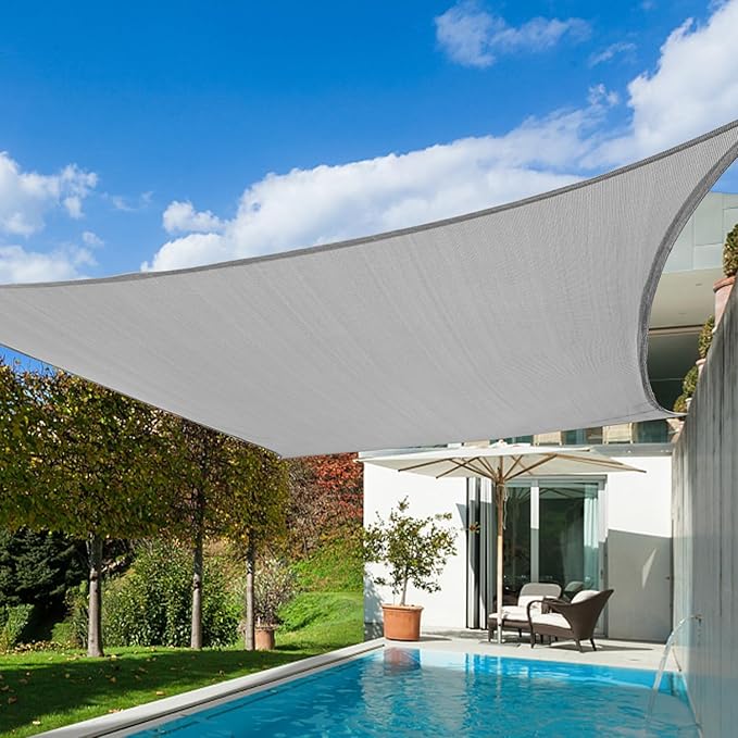 KANAGAWA Sun Shade Sail Curved 24'X24' Grey Rectangle Outdoor Shade Cover UV by KANAGAWA