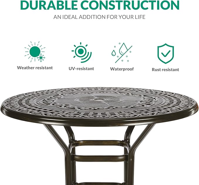 VIVIJASON 3-Piece Patio Swivel Bar Stools Set, All Weather Cast Aluminum - Image 2
