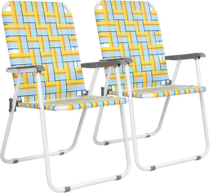 VINGLI Patio Lawn Webbed Folding Chairs Set of 4, Outdoor Beach Chair Portable by VINGLI