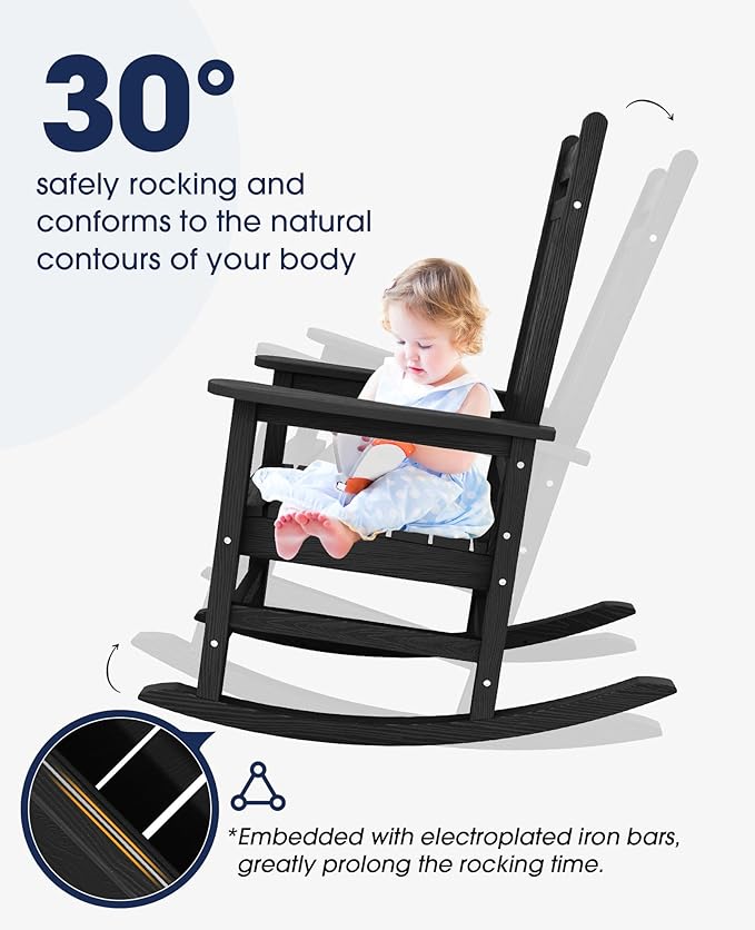 KINGYES Oversized Outdoor Rocking Chair, All-Weather Patio Rocking Chairs - Image 4