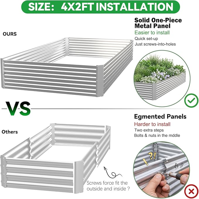 4 Pack Corrugated Galvanized Steel Raised Garden Bed Outdoor, Metal Above - Image 2
