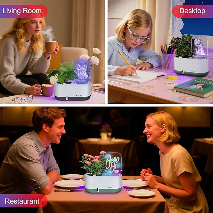 Self-Watering Plant Pot with LED Note Board & 7 Colors Pen Acrylic Message - Image 3